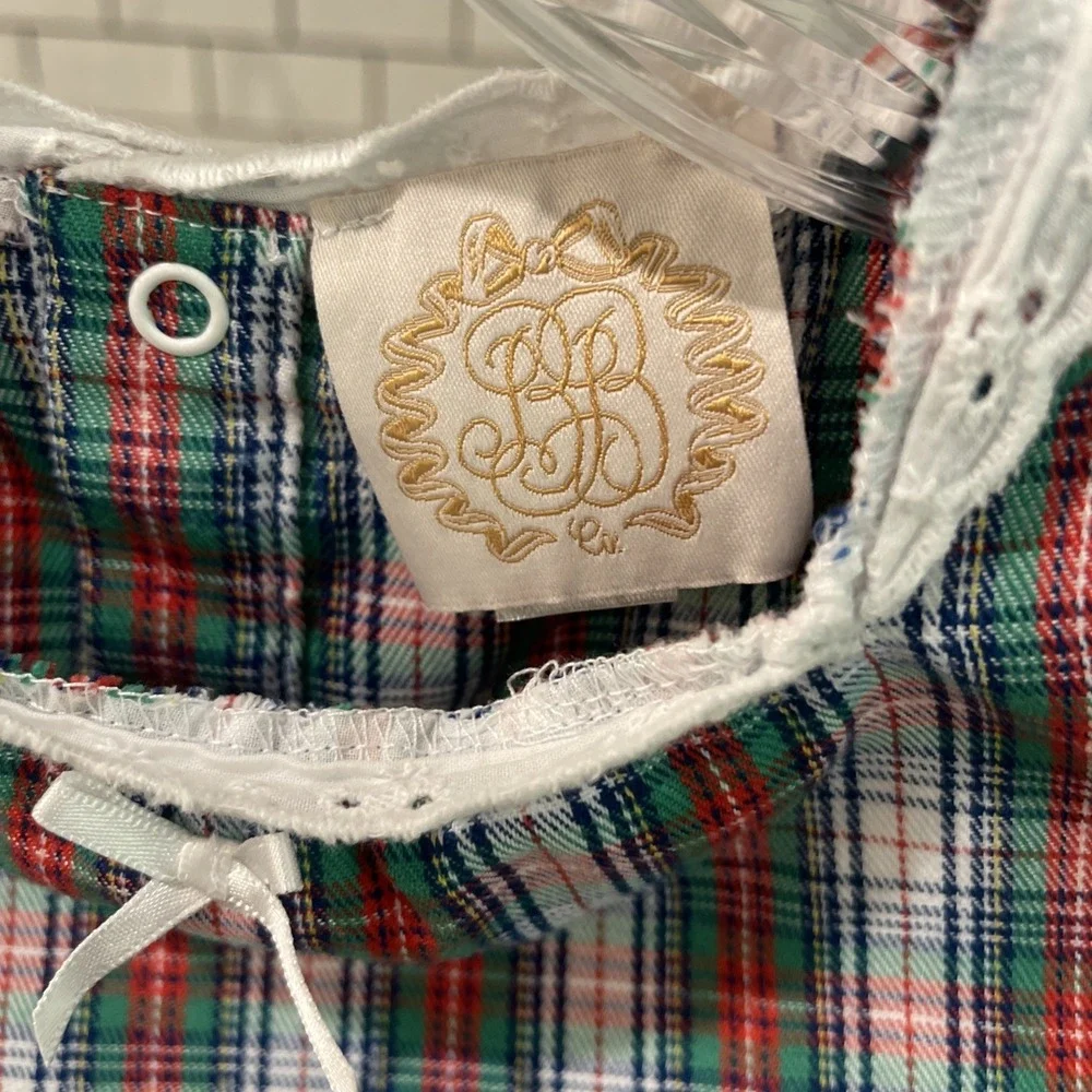Beaufort Bonnet Girls Gown Child Size 3T Toddler Blue Green Plaid Eyelet Trim